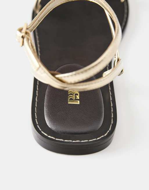 Pull&Bear – Flache Riemchensandalen in Gold, 4 von 4