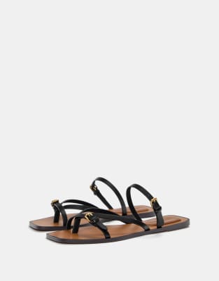 Pull&Bear – Flache Riemchensandalen in Schwarz - view 1