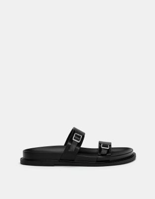 Pull & Bear - Flache Riemchensandalen in Schwarz