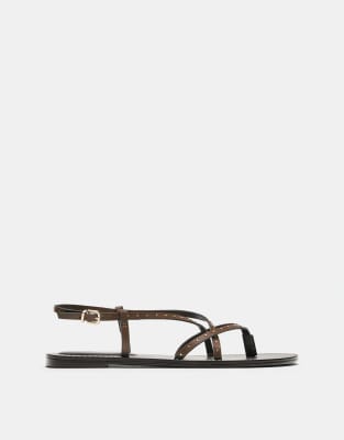 Flache Sandalen in Braun mit Nietenbesatz Braun 38