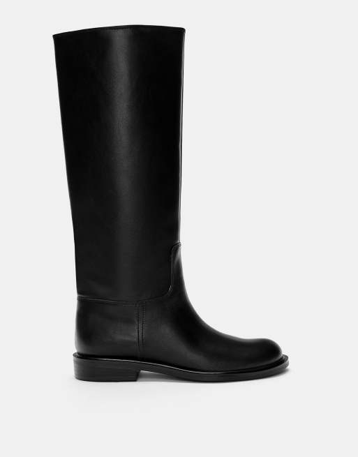 Pull&Bear – Flache Stiefel in Schwarz, 2 von 4