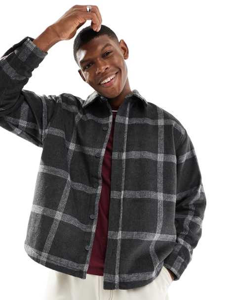 Pull&Bear flannel check shirt in black - view 1