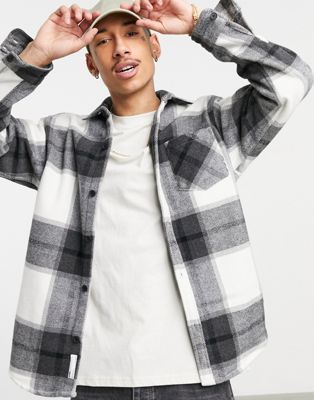 Pull&Bear flannel checked shirt in black