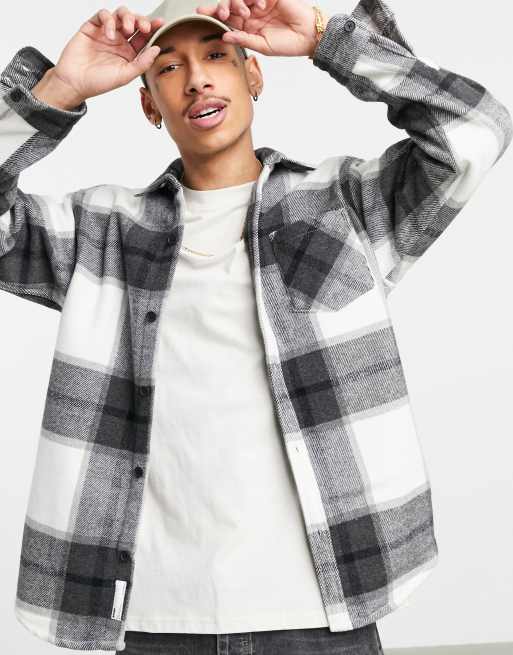 Pull Bear flannel checked shirt in black