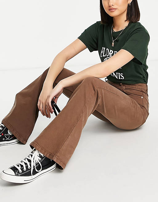 Women Pull&Bear flared jeans in brown 