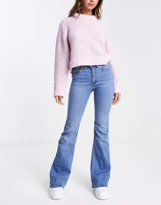 Pull&Bear - Flared jeans met hoge taille in lichtblauw