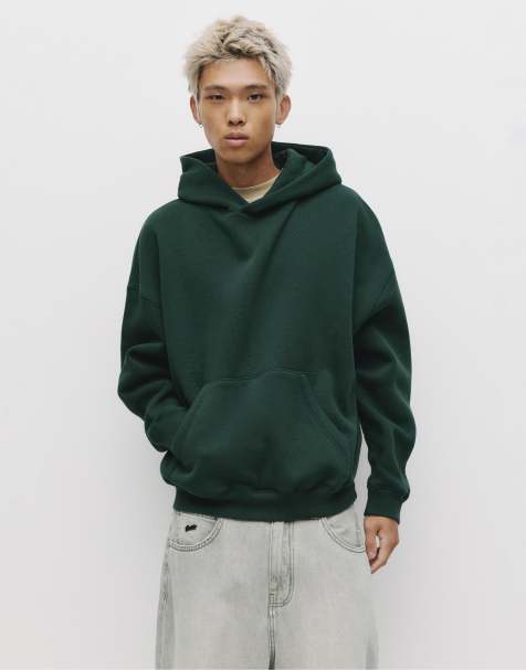 Pull&Bear – Flaskgrön sweatshirt med huva och boxig passform - view 1