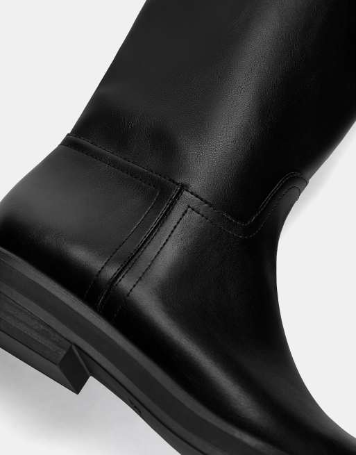 Pull&Bear flat knee high boots in black