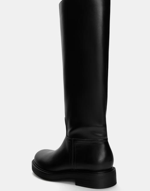 Pull&Bear flat knee high boots in black