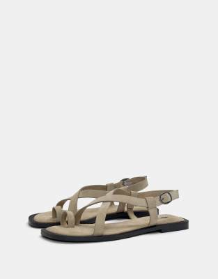 Pull&Bear flat strappy leather sandals in sand