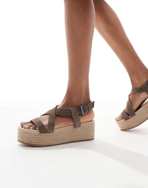 Pull&Bear flatform espadrille in brown - view 1