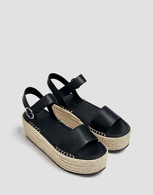  Sandals/Pull&Bear flatform espadrille sandal in Black 
