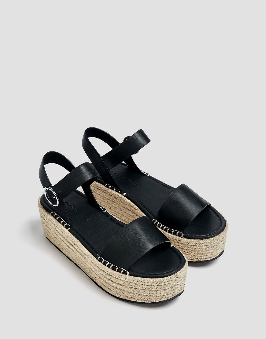 Pull & Bear flatform espadrille sandal in black