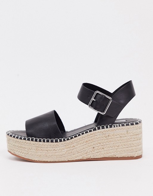 Pull&Bear flatform espadrille sandals in black