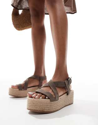 Pull & Bear Flatform Espadrilles In Neutral