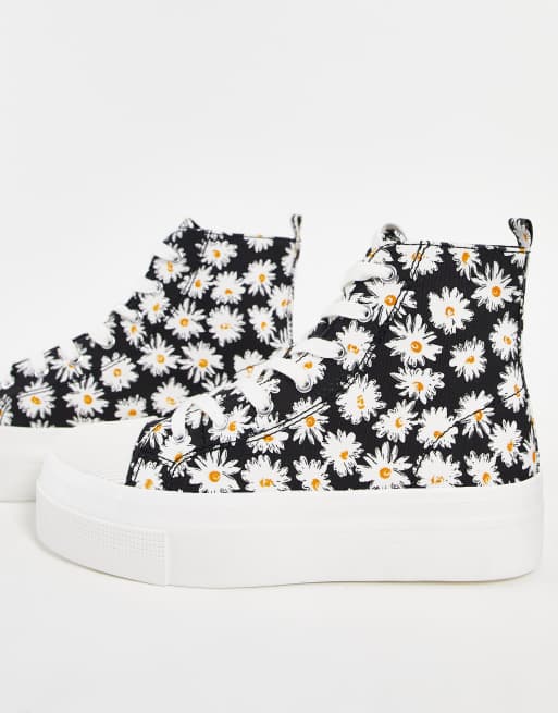 Pull&Bear flatform hi top sneakers in daisy print