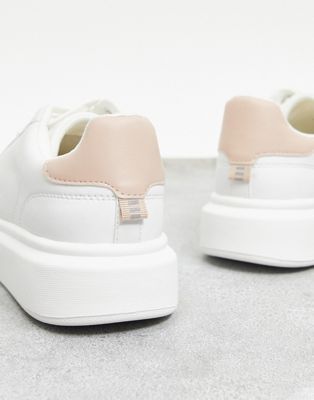 fabric Alleviation Chalk Pull&Bear flatform sneakers with nude back tab in white | ASOS
