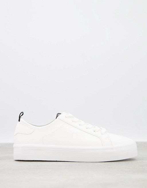 Pull&Bear flatform trainer with animal print detail in white