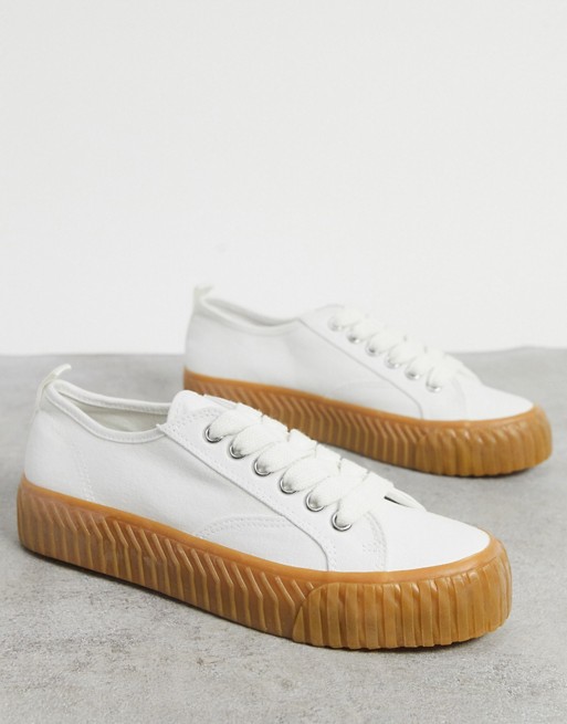 Pull&Bear flatform trainers with gum sole in white