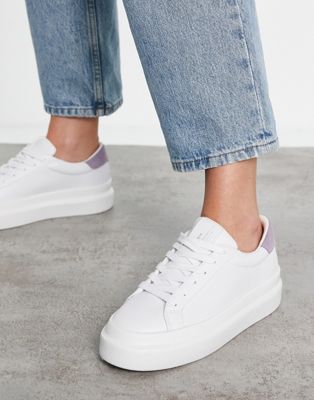 Pull&Bear flatform trainers with nude back tab in white