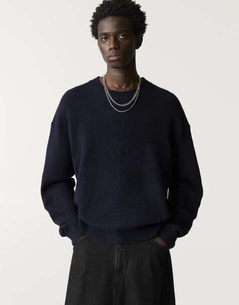 Pull&Bear – Flauschiger Strickpullover in Dunkelblau - view 1