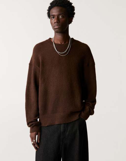 Pull&Bear – Flauschiger Strickpullover in Schokobraun