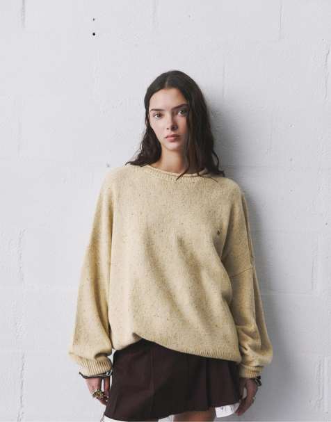 Pull&Bear Flecked knit sweater in beige