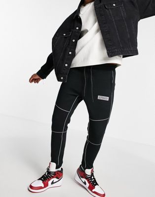 Pull&Bear fleece joggers in black with piping