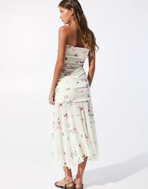 Pull&Bear floral mesh bandeau dress in mint