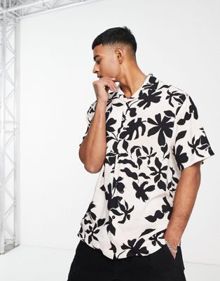 Pull&Bear floral printed shirt in white and black