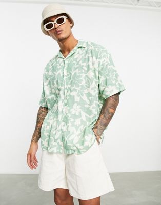 Pull&Bear floral shirt in green
