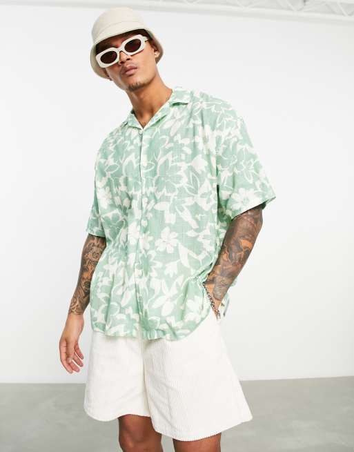 Pull&Bear floral shirt in green | ASOS