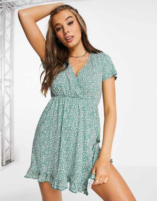 Pull&Bear floral wrap dress in blue | ASOS