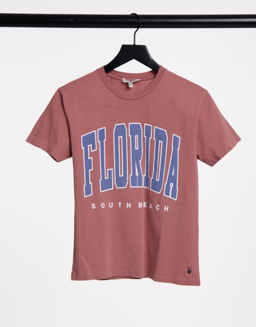 Pull&Bear Florida varsity T-shirt in rust