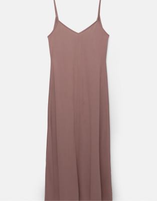 Pull&Bear flowing strappy midi dress in dark pink - view 1