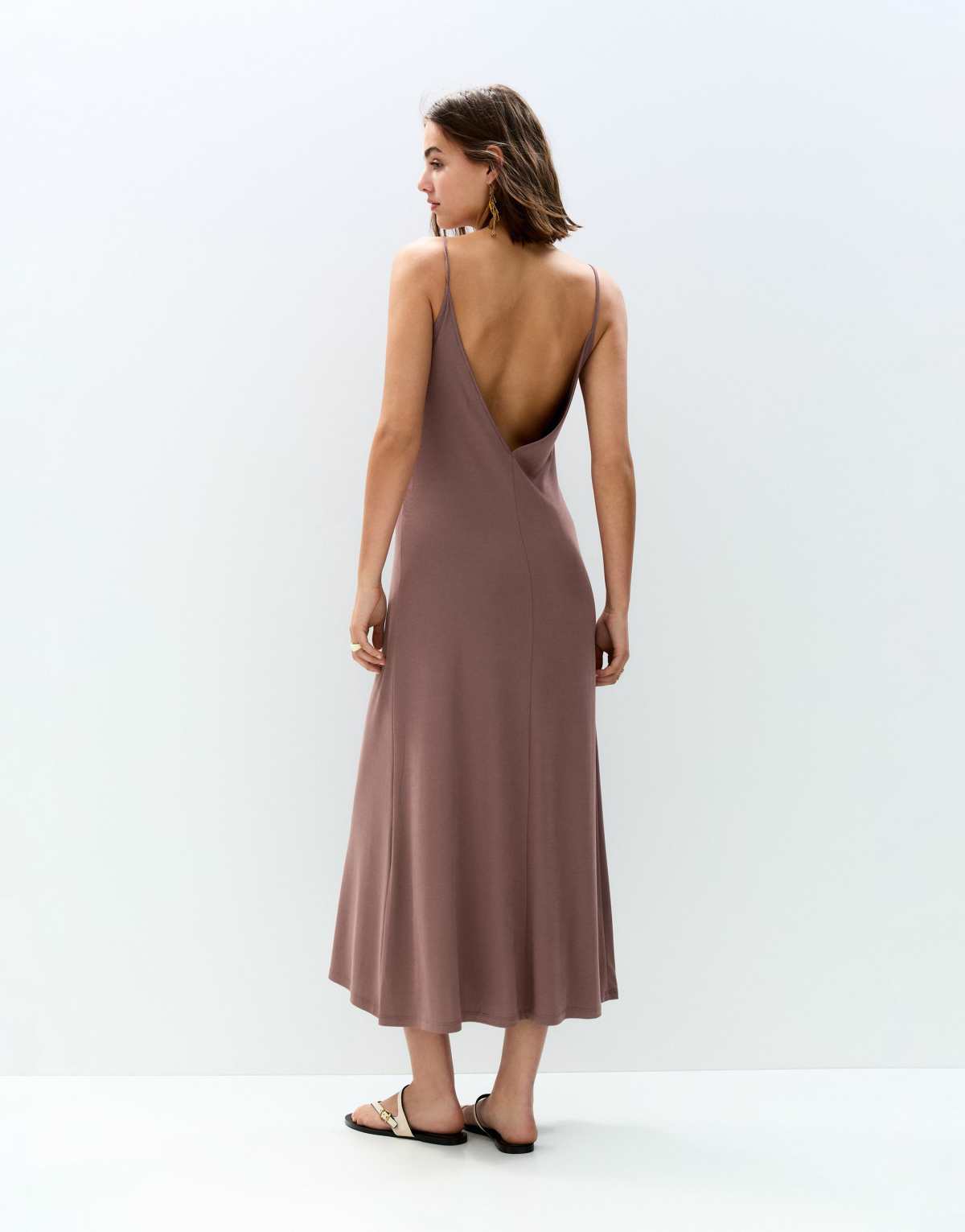 Pull&Bear flowing strappy midi dress in dark pink
