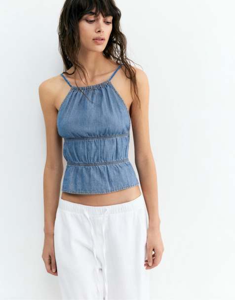 Pull&Bear - Flowing - Top blu pallido con spalline sottili - view 1
