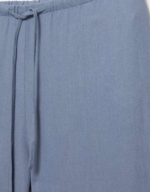 Pull&Bear Flowing viscose linen blend trousers in blue, 7 of 7