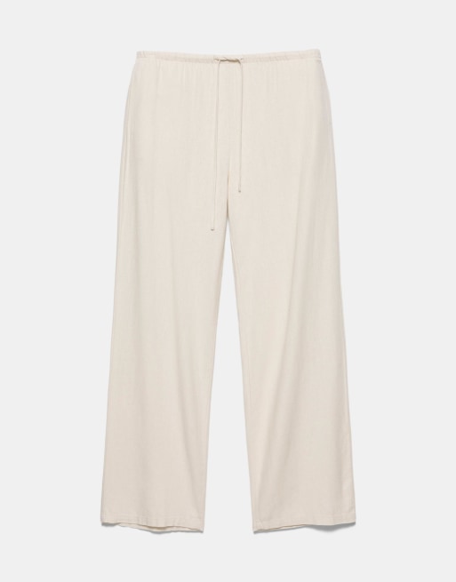 Pull&Bear Flowing viscose linen blend trousers in sand, 6 of 7