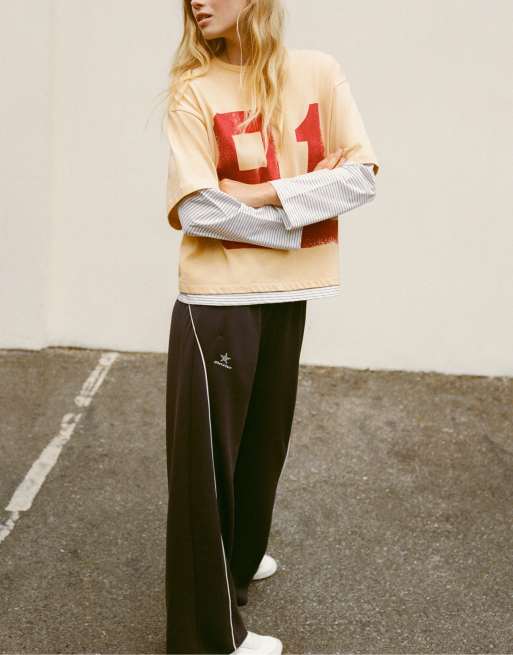 Pull&Bear Flowy joggers with piping in brown, 3 of 6