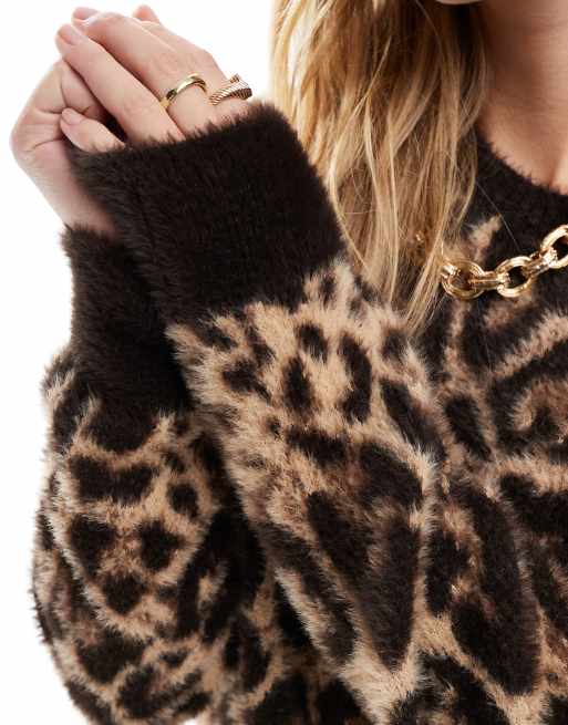 Leopard print fluffy jumper best sale