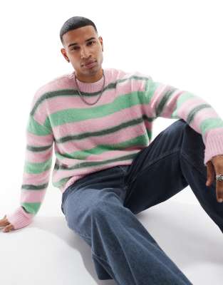 fluffy knit stripe sweater in pink