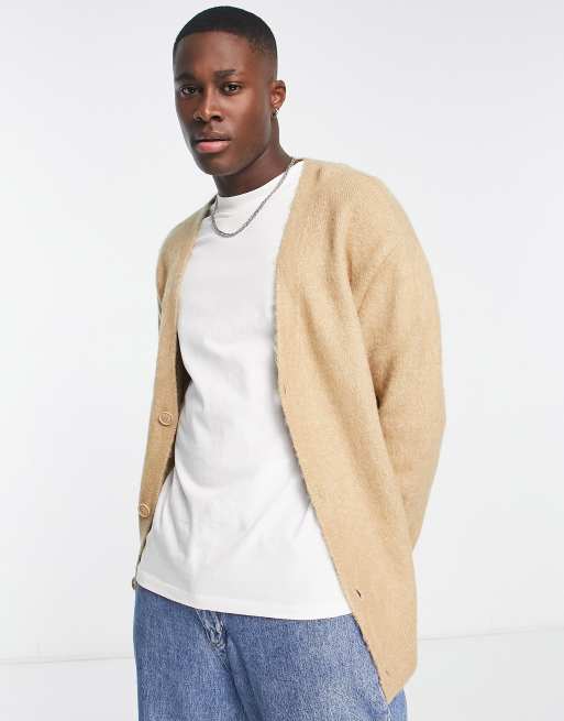 Pull&Bear fluffy knitted cardigan in beige Exclusive at ASOS | ASOS