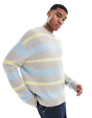 fluffy stripe knitted sweater in gray