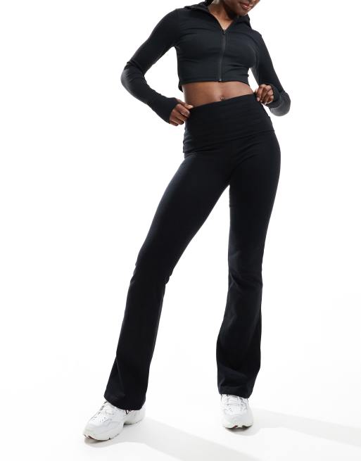 Pull&Bear fold over flared jersey pants in black