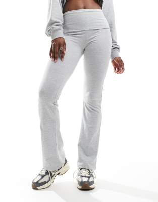 fold over flared jersey pants in light gray