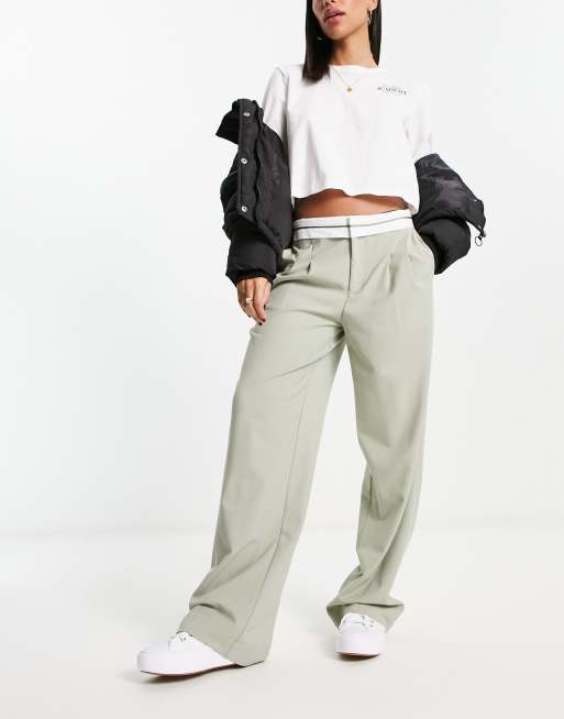 Foldover Waist Cotton Pants