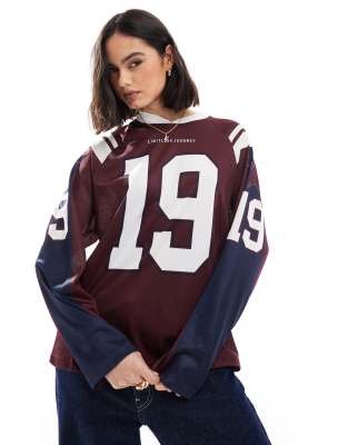 football jersey long sleeve tee in burgundy-Red