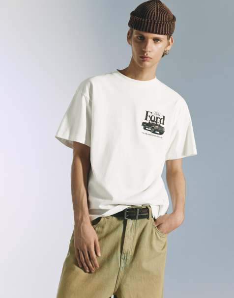Pull&Bear Ford t-shirt in off white - view 1
