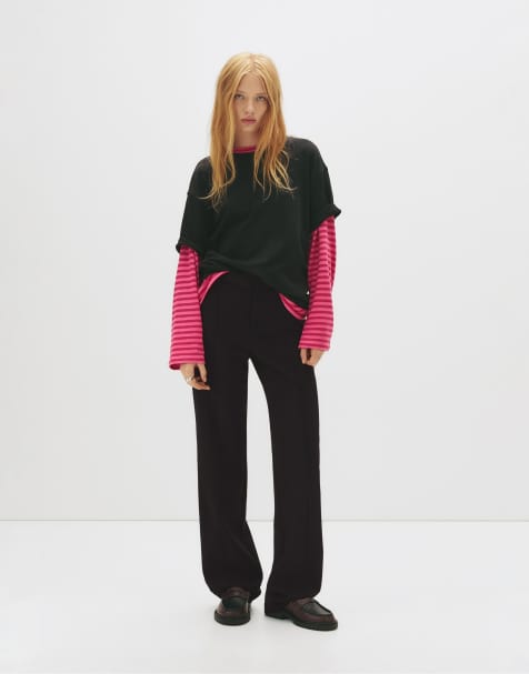 Pull&Bear Formal pants with seam detail in black - view 1
